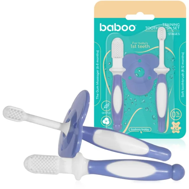 Baboo Toothbrush Set sada zubní péče pro miminka Blue Haze, 6m+