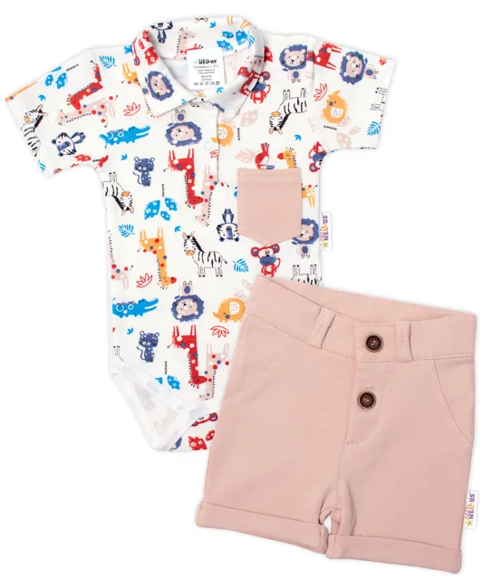 Baby Nellys 2-dílná sada body kr. rukáv, kraťásky, Safari - ecru/béžová, vel. 92