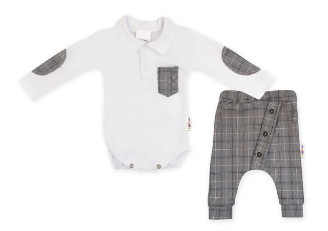 Baby Nellys 2-dílná sada Robert, body s límečkem, kalhoty Baggy - šedé kárko, vel. 80 vel.  80