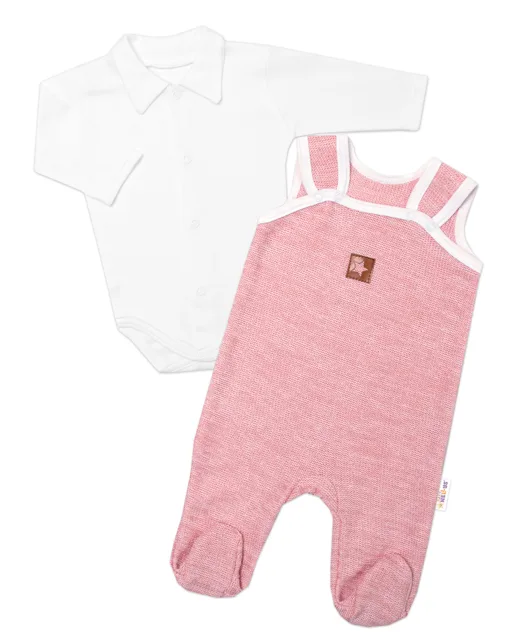 Baby Nellys 2D sada Star, body dl. rukáv,pletené dupačky, růžové,62