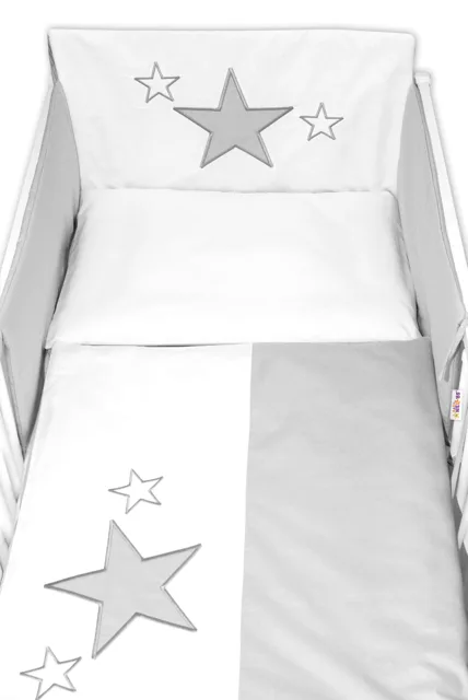 Baby Nellys 3-dílná sada do postýlky Baby Stars (3D + peřinky - šedá,  135x100cm,
