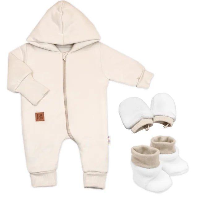 Baby Nellys 3D sada Nature, overal, botky, rukavičky - sv. béžový, vel. 62