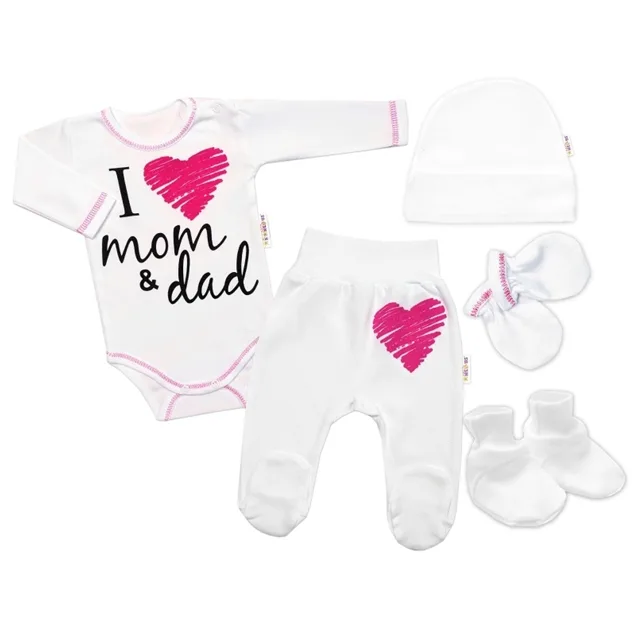 Baby Nellys 5-ti dílná soupravička do porodnice I love mom & dad, vel. 62, holka
