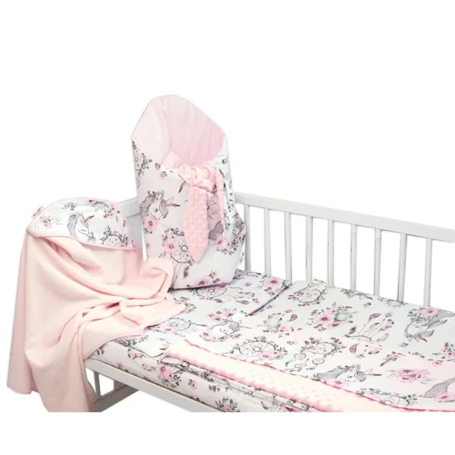 Baby Nellys 6-ti dílná výhod. sada s dárkem pro miminko, 135x100 Sny Jednorožce, růžová