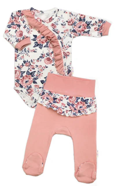 Baby Nellys Bavlněná sada 2D, body + polodupačky Růžičky, pudrově růžová