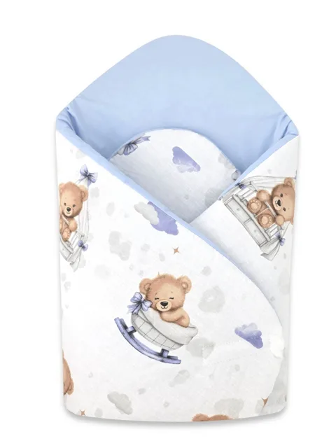 Baby Nellys Bavlněná zavinovačka pro miminka 75×75 cm – měkká, na suchý zip, Medvídci modří