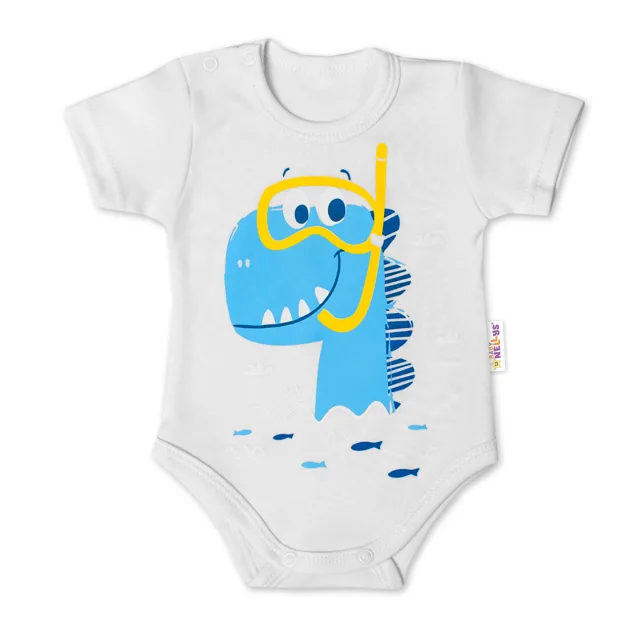 Baby Nellys Bavlněné kojenecké body, kr. rukáv, Drak Eda - bílé, vel. 80