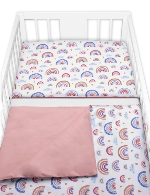 Baby Nellys Bavlněné povlečení do postýlky 2D, Duha, pastelová pudrová