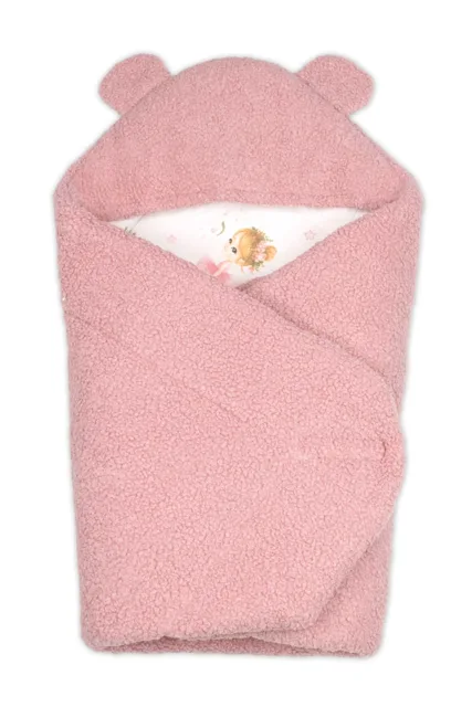 Baby Nellys Beránková zavinovačka s kapucí bavlna/beránek, Teddy - Baletka, pudrově růžová