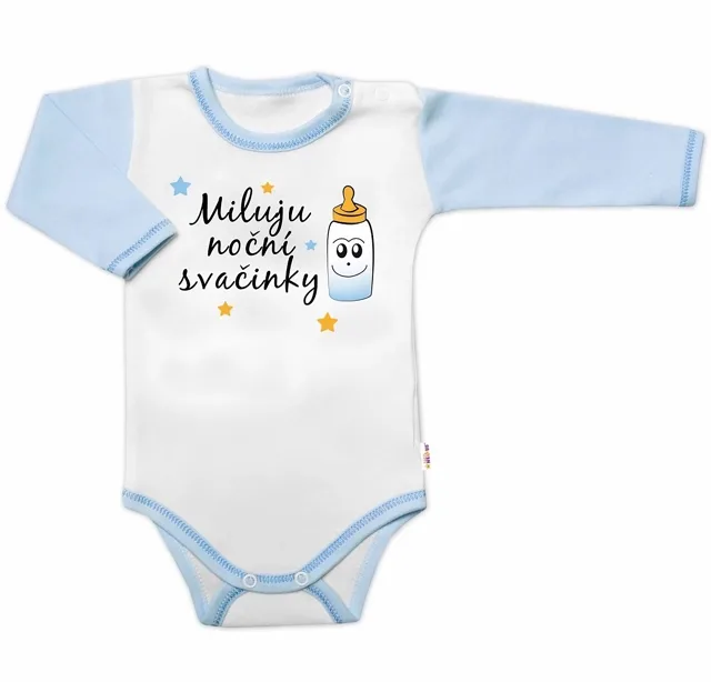 Baby Nellys Body dl. rukáv s vtip. textem  Miluju noční svačinky vel.  80, kluk