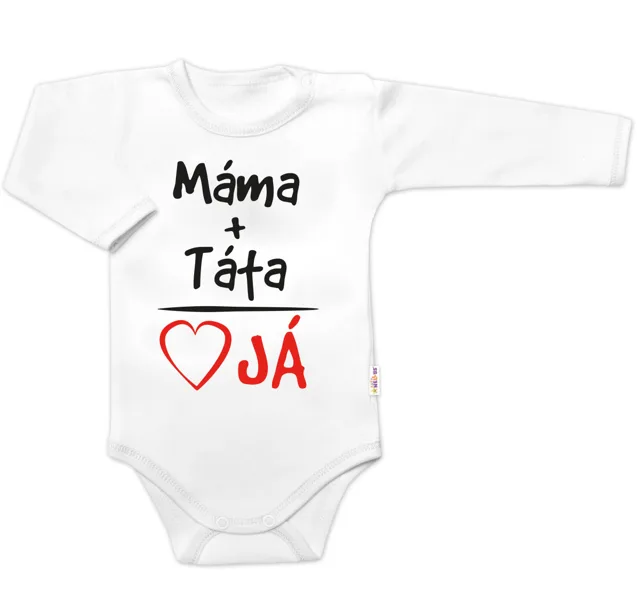 Baby Nellys Body dl. rukáv s vtipným textem, Máma+Táta, bílé, vel. 80