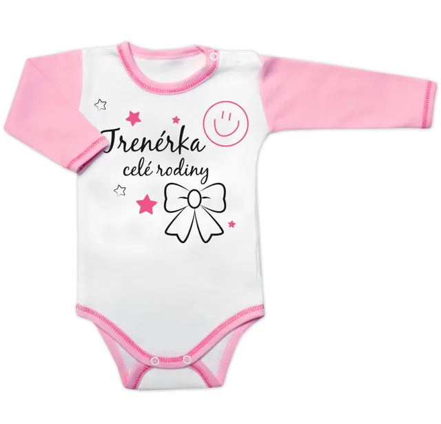 Baby Nellys Body dl. rukáv s vtipným textem, Trenérka celé rodiny, vel. 86