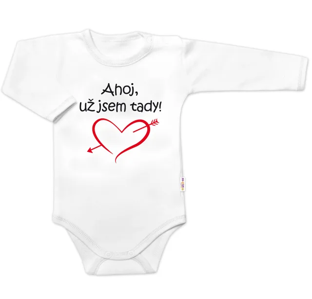 Baby Nellys Body dlouhý rukáv Ahoj už jsem tady!,  bílé vel.  86