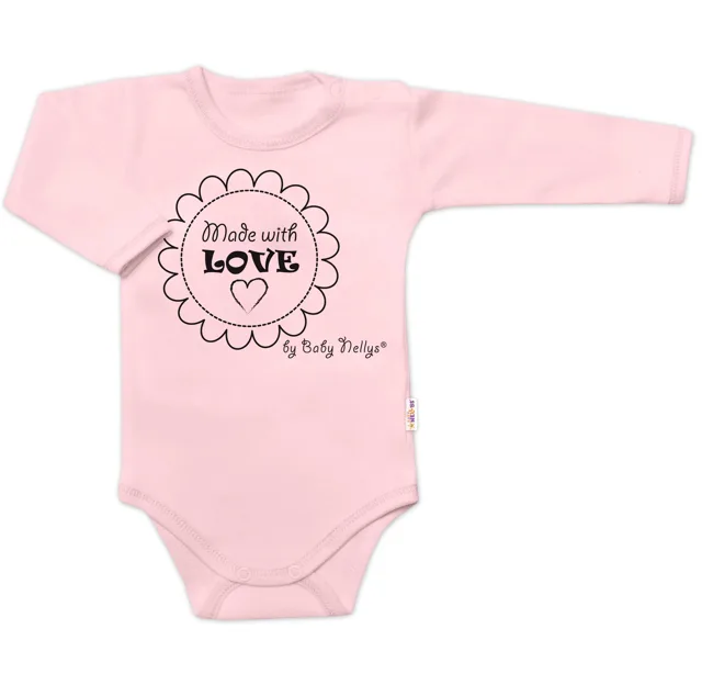 Baby Nellys Body dlouhý rukáv Made with love,  růžové
