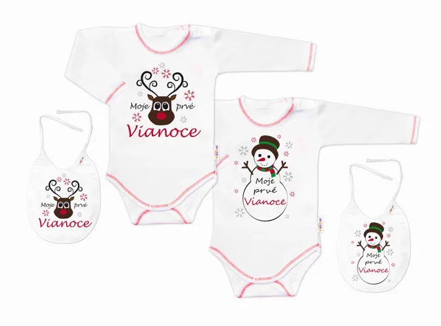 Baby Nellys Body dlouhý rukáv Moje prvé Vianoce, Sněhulák, bílé
