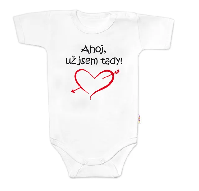Baby Nellys Body krátký rukáv Ahoj už jsem tady!,  bílé vel.  86