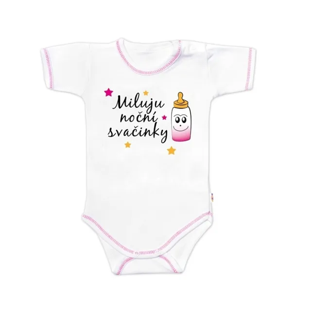Baby Nellys Body krátký rukáv s vtipným textem , Miluju noční svačinky, holka, Vel. 56