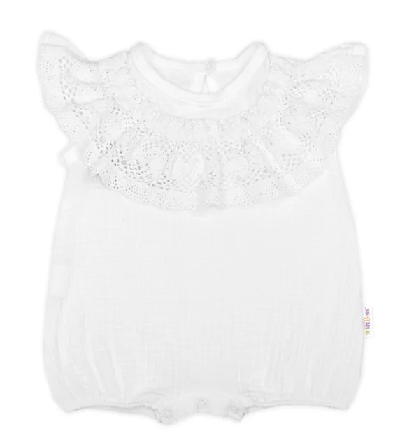 Baby Nellys Body s nohavičkami, mušelín s krajkou BOHO - bílé, vel. 80