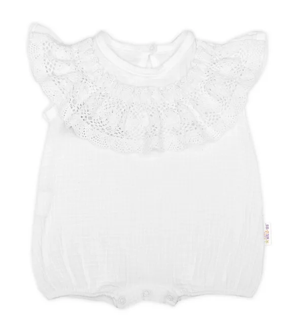 Baby Nellys Body s nohavičkami, mušelín s krajkou BOHO - bílé, vel. 86