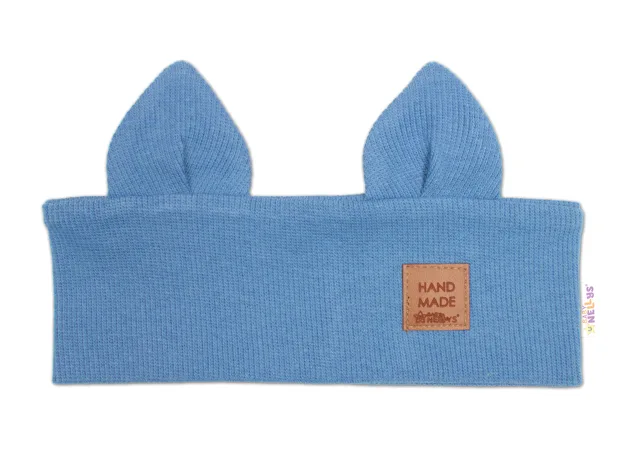 Baby Nellys Čelenka Cat s oušky pro děti Hand Made - jeans, 4-8 let