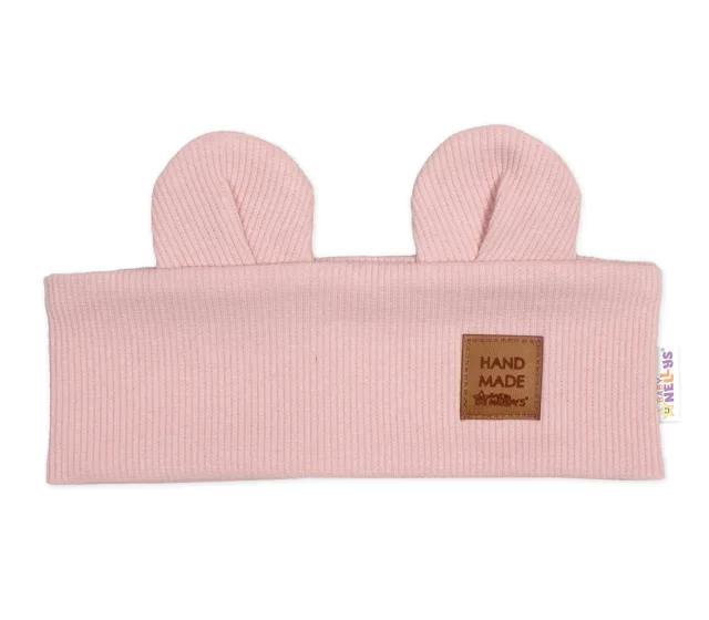 Baby Nellys Čelenka Teddy s oušky pro děti Hand Made - pudrově růžová, 4-8 let