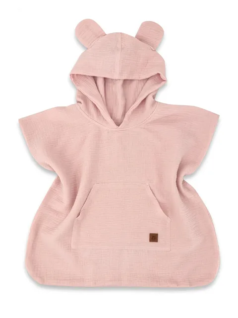 Baby Nellys Dětské mušelínové pončo lux s kapucí Teddy, rychleschnoucí, 110/122