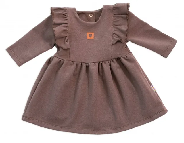 Baby Nellys Dětské teplákové šaty, tunika Vintage Love - čokoláda, vel. 74