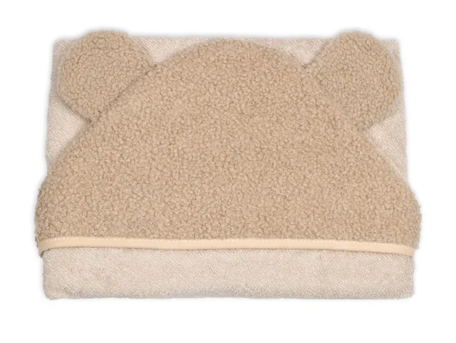 Baby Nellys Kojenecká osuška s kapucí a oušky Boucle 80x80cm, froté -  béžová, hnědá