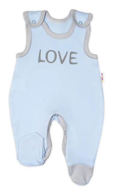 Baby Nellys Kojenecké bavlněné dupačky  Love - modré vel.  62