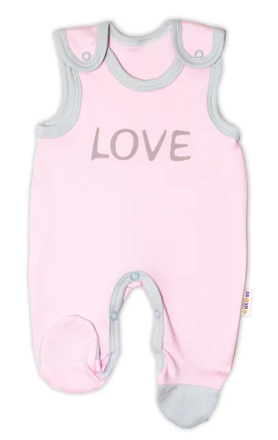 Baby Nellys Kojenecké bavlněné dupačky  Love - růžové vel.  62