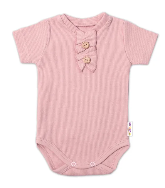 Baby Nellys Kojenecké žebrované body s knoflíčky kr. rukáv, Girl - pudrové, vel. 74