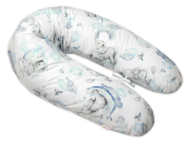 Baby Nellys Kojící bavlněný polštář - relaxační poduška  Slon a Duha, modrý