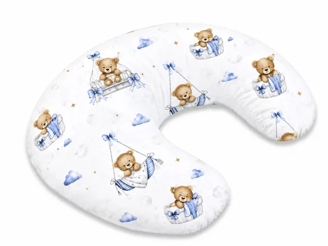 Baby Nellys Kojící polštář/podkova, bavlna, Medvídci, modrý, ergonomický polštář pro kojení