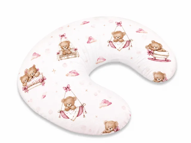 Baby Nellys Kojící polštář/podkova, bavlna, Medvídci, růžový, ergonomický polštář pro kojení