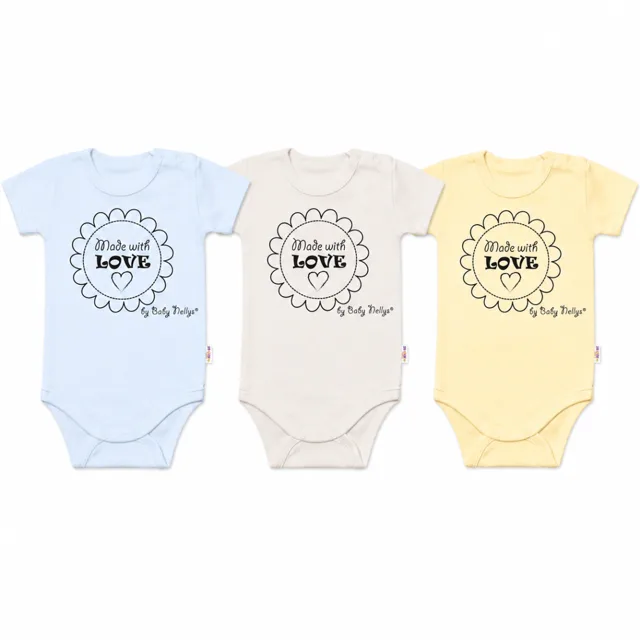 Baby Nellys Komplet 3x body Made with love BOY, vel. 68, modré, žluté, béžové