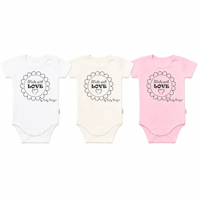 Baby Nellys Komplet 3x body Made with love GIRL, vel. 56, bílá, ecru, sv. růžová