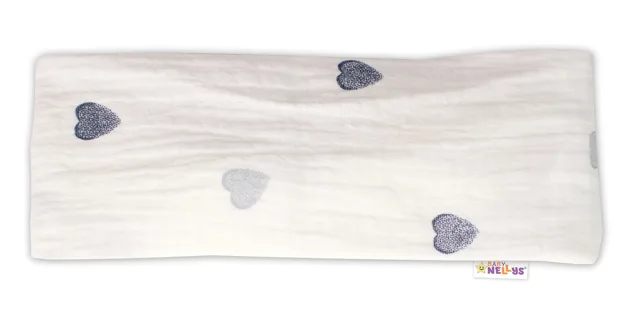Baby Nellys Letní čelenka, bandana, mušelín, Srdíčka, smetanová vel.  104/110
