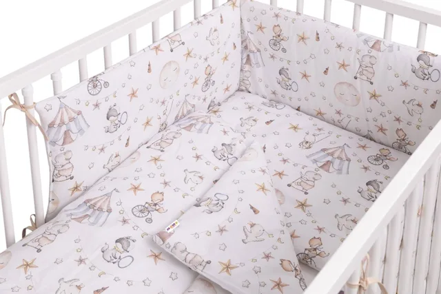 Baby Nellys Mantinel s povlečením, bavlna, 3D sada, Cirkus,  bílá/béžová