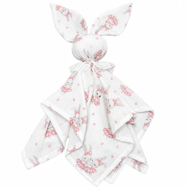 Baby Nellys Mušelínová plenka, mazlíček, přítulníček Bunny, Králičci, růžová, ecru