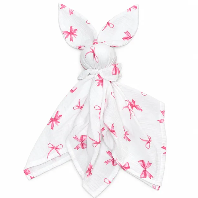 Baby Nellys Mušelínová plenka, mazlíček, přítulníček Bunny, Mašličky, růžová, ecru