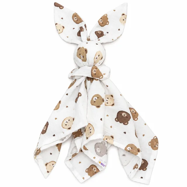 Baby Nellys Mušelínová plenka, mazlíček, přítulníček Bunny, Medvídci, hnědá, ecru