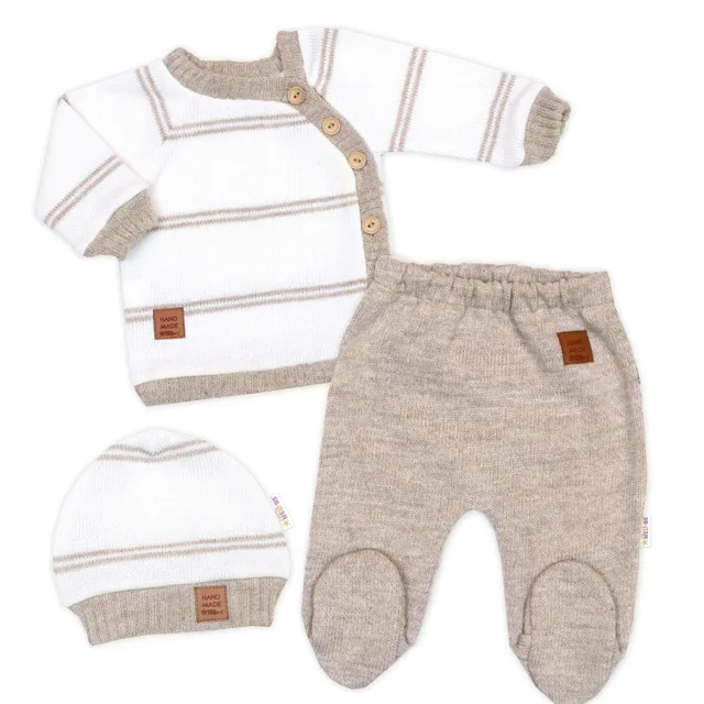 Baby Nellys Pletená sada s jemným proužkem 3D, béžová/bílá,56