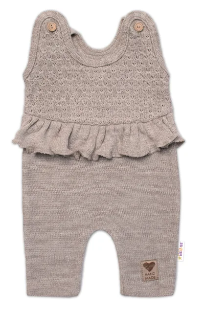 Baby Nellys Pletené láclové kalhoty Girl s volánkem, béžové, vel. 74