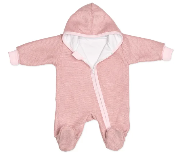 Baby Nellys Pletený overal s kapucí, CUTE - pudrově růžový, vel.56