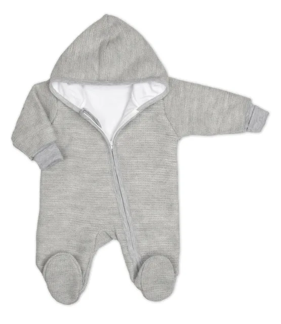 Baby Nellys Pletený overal s kapucí, CUTE - šedý, vel.56