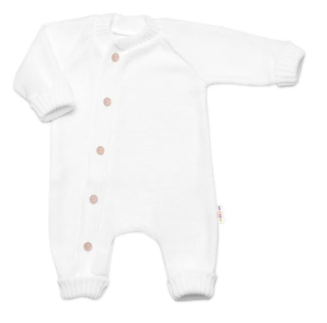 Baby Nellys Pletený overálek s knoflíčky zap. bokem, Hand Made, bílý,62