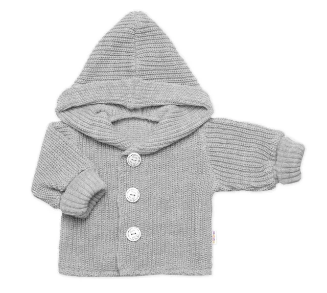 Baby Nellys Pletený svetřík s kapucí a knoflíčky Made with Love, šedý, vel. 68/74