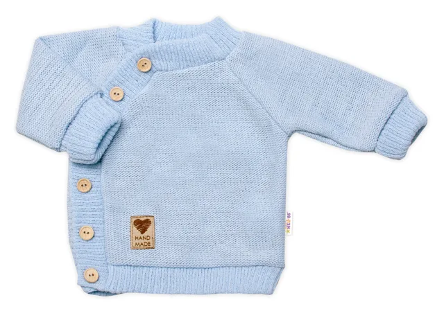 Baby Nellys Pletený svetřík s knoflíčky, zap. bokem, Hand Made, modrý,68/74