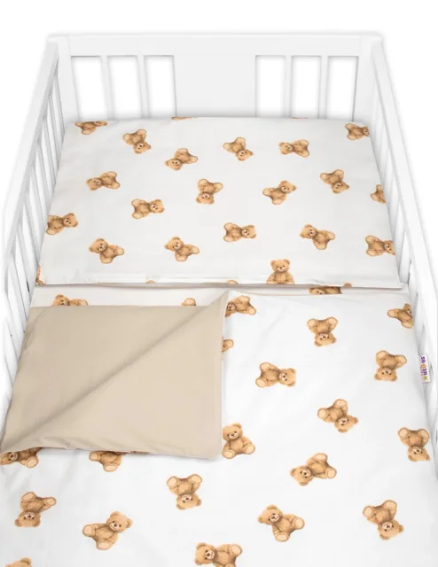 Baby Nellys Povlečení do postýlky, bavlna, 2D sada, Míša - bílá s potiskem, 135x100