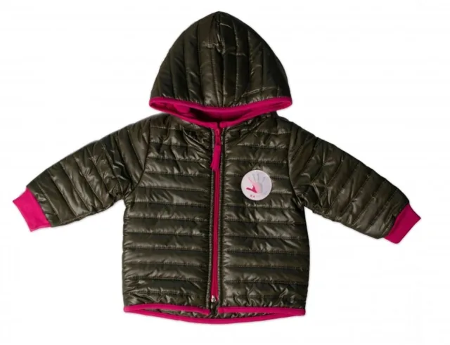 Baby Nellys Přechodová prošívaná bunda s kapucí - olivová/růžová, vel. 80